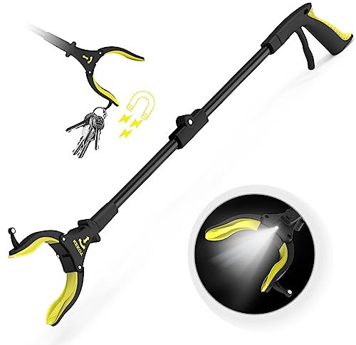 Kekoy Pinzas de Agarre para Personas Mayores, 82 cm Pinzas Plegables con luz, Herramienta de Agarre Largo con Puntas magnéticas para la Recogida de Basura, Recogida de residuos, extensión de Brazo
