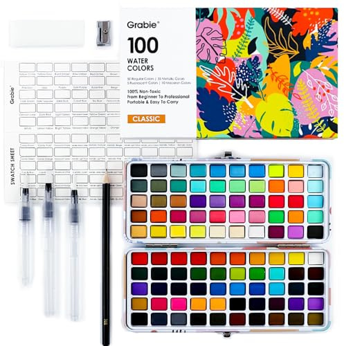 Grabie Watercolor Paint & Paint Material Set 100 Colors with Water Markers and Drawing Pencil, Ideal for Kids and Adults, Art Supplies, Perfect Kit