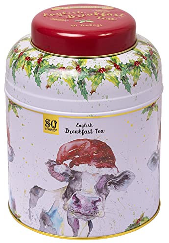 New English Teas Christmas Cow Tea Caddy with 80 English Breakfast Teabags