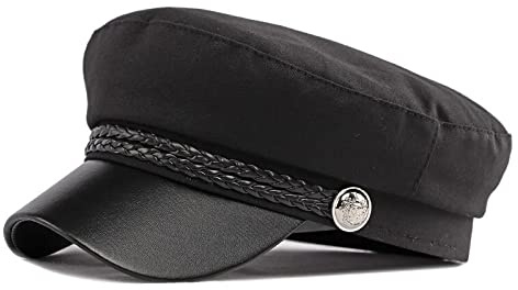 tcax Boina Mujer Sombreros Militares para Mujer Gorra Plana del Ejército para Mujer Primavera Otoño Borde De Cuero Gorra De Capitán para Mujer Sombrero De Marinero para Estudiantes De Viaje,Bl