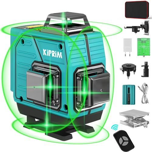 Nivel Láser Autonivelante de 40M, Línea Láser Verde Cruzada 4x360° para Uso Exterior, Autonivelación Horizontal/Vertical 16 Líneas, Modo Pulso, IP54 Impermeable + Batería Recargable