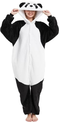 Combinaison Pyjama Femme Homme Pyjamas Onesies Cosplay Costume Kigurumi Deguisement Halloween Adulte Pyjama Pilou Pilou Chaud et Doux à Poches pour Carnaval Halloween Noel Jour de l'An, S Panda
