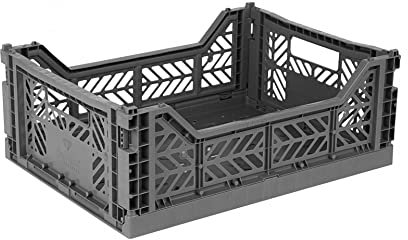 Ay-Kasa Cassetta pieghevole stabile in plastica, impilabile, grigio pietra, midi (40 x 30 x 14 cm)