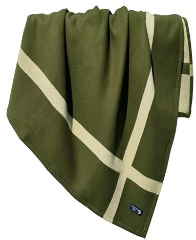 Wool Blanket & Throws 90% Wool Warm Blanket Soft Couch Blankets 75x55 Twin Throw Blankets for Living Room, Camping, Outdoors, or Car Travel with Exquisite Box for Gift (OliveGreen)