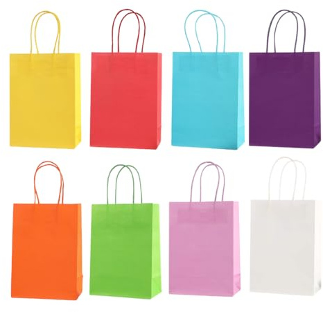 TEEPULL 24 Pcs Paper Party Bags with Handles, Gift and Sweet Bags with Handles, 120 GSM Kraft Party Bags for Kids Party for Celebrations, Baby Shower, Birthdays, Shopping, Christmas - (15 x 8 x 21 cm)