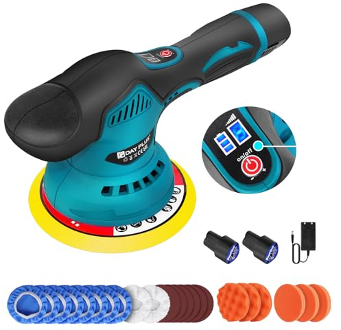 Pulidora de 12 V, batería excéntrica, 2800 – 5500 rpm, 12 mm, batería excéntrica, pulidora con pantalla LCD, 27 unidades de almohadilla de pulido para coche y barco