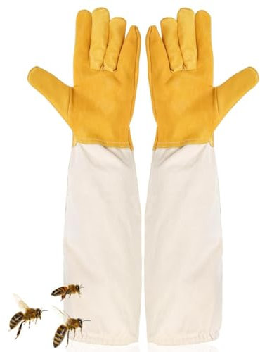 WXNPA 1 Paar Imkerhandschuhe aus Ziegenleder, Imker Handschuhe, Imkerhandschuhe Stichfest, Handschuhe Biene für Imker mit belüfteten Ärmeln（48 cm Lang）