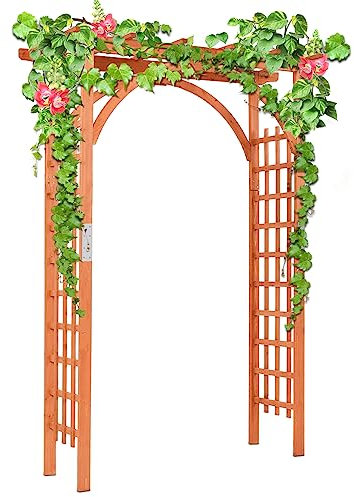 COSTWAY Rosenbogen Holz, Gartenbogen für Kletterpflanzen & hängende Körbe, Torbogen mit Dach, Rankhilfe Rankgitter Rankbogen, für Garten, Hochzeit, Party, Tannenholz, Natur, 160 x 60 x 213 cm