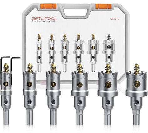 GETLITOOL Juego de 6 Brocas de Sierra Perforadora TCT Broca Corona Escayola 16mm-32mm Resistente con Llave Allen y Caja de Almacenamiento Portátil para Chapas de Acero Inoxidable, Hierro, Madera