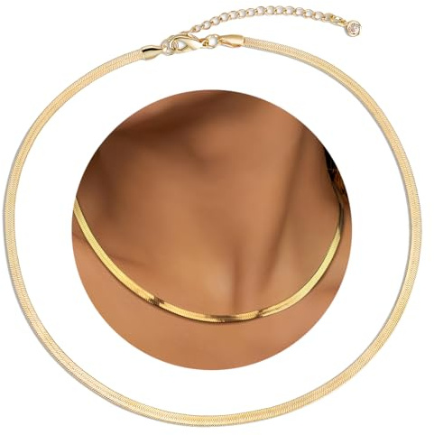 BDEPSTR 1 Pièces Or Femme Chaîne Plate en Acier Inoxydable Doré Réglable Tour de Cou Serpent Fine Épaisse, 3 MM Largeur, Chaîne Femme Bijoux