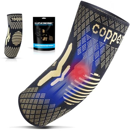 Lusenone Copper Elbow Support for Men/Women-Best Tennis elbow Brace Compression Sleeves Support for Tennis Elbow,Golfers Elbow,Tendonitis,Weightlifting,Gym,Arthritis,Pain Relief,L