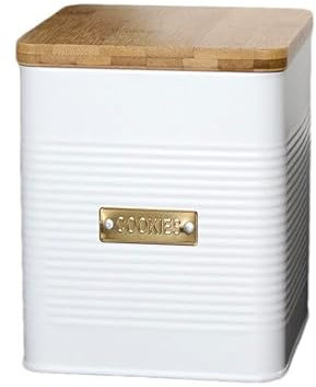 Darthome White & Gold Cookie Canister Metal Biscuit Storage Tin 2.7L Kitchen Container