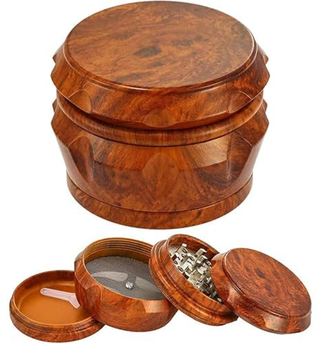 Moulin à Herbes, Premium Grinder Moulin à épices en Bois Collecteur de Pollen Avec Couvercle Magnétique et Collecteur de Pollen 4 Pièces (Dark,2.5 X 1.8 inch)