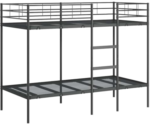 vidaXL Våningssäng utan madrass svart 90x200 cm stål, sängram, sängbotten, sovrum möbler, loftsäng, våningssäng ram, enkel våningssäng sängram