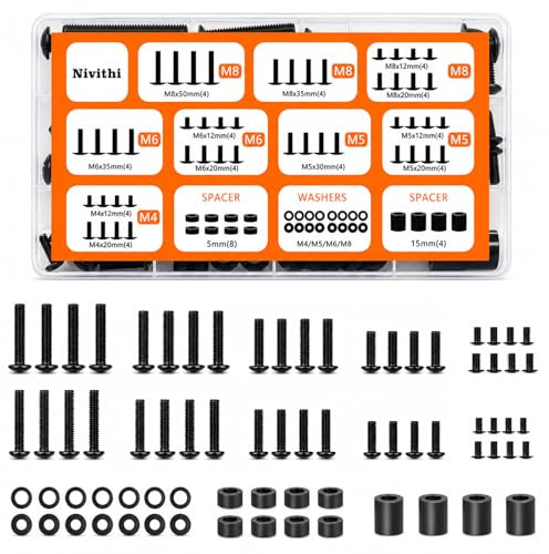Nivithi Juego de Montaje Universal para televisor/Monitor, Negro/Hierro con Juego de Tornillos M4/M5/M6/M8, Tornillos VESA+Accesorios. Compatible con Soportes de Pared de Monitor y pies de TV.