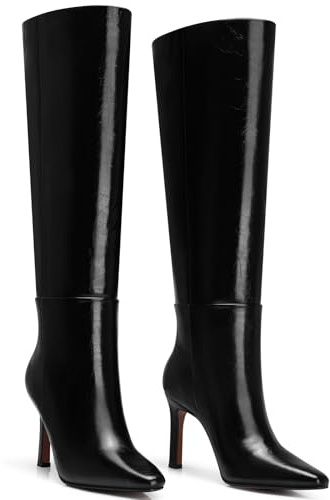 CELLENZ Womens Knee High Boots: Sexy Stiletto Heels Boots - Heeled Wide Calf Tall 2026 Booties Women - Black Leather Heel Boot Night Out Dancing Size 8.5