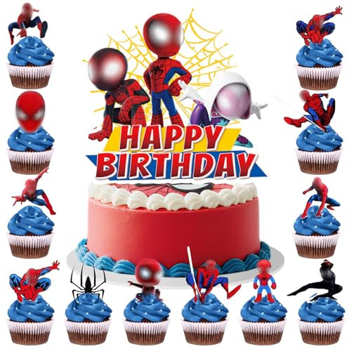 25 Decorazioni per Torte di Compleanno Bambini - Toppers per Cupcake + Accessori Tema Festa - Kit Completo con Motivi Colorati e Reutilizzabili