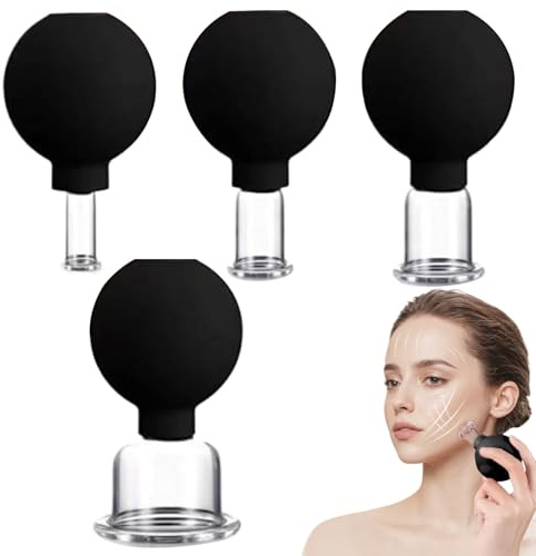 4 piezas de ventosas faciales Juego para cara 4 tamaños Copias de vapor de carpas Vacú Copa de succión facial Juego de silicona de vidrio para músculos doloridos de masaje de cuerpo de belleza ..