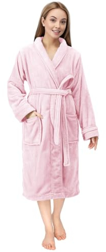 NY Threads Lyxig Morgonrock för Kvinnor |Supermjuk Fleece-Badrock | Mysig Sjalkrage Myskläder och Nattkläder (L, Ljusrosa)