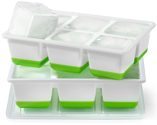 JRISBO Silicone Stampo per Cubetti Ghiaccio, 6 CM Grande Forme per Ghiaccio XXL Senza BPA & Facili Da Rimuovere, Stampi Grandi Vaschetta Ice Tray per Cocktail Whisky (2 VERDE)