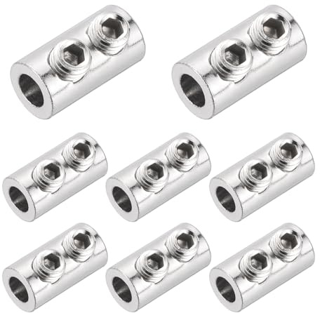 PATIKIL 8 Pcs Wire Rope Cable Clamp, 14.8 x 8mm Copper Double Hole Wire Rope Clips Adjustable Lock Crimping Loop Sleeve Stop for 4.4mm Dia Cable, Silver