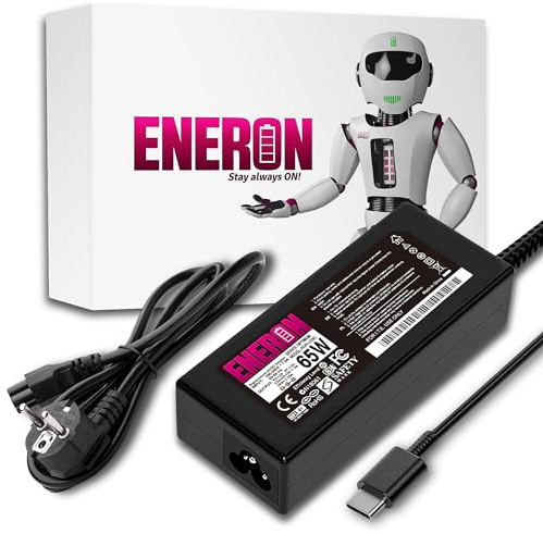 ENERON 65 W universal USB-C bärbar datoradapter med kabel, typ C snabbladdare för datorer, surfplattor och telefoner, kompatibel med HP LENOVO ASUS Dell Toshiba, svart