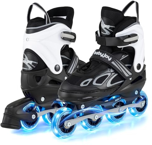 COSTWAY Patines en Linea para Niños y Niñas, 5 a 7/7 a 9/9 a 14 Años, 4 Tamaños con 4 Ruedas y Cuchilla Iluminadas, Patines para Interior Exterior, Rollerblade
