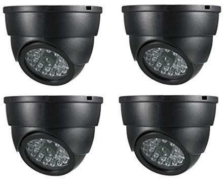uxcell Fake Security Camera Dummy Dome CCTV with Blinking Red LED Warning Light for Home Outdoor Indoor Black 4pcs