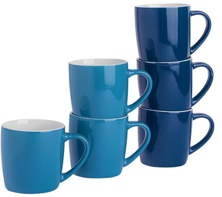 Argon Tableware Coloured Coffee Mugs - Blue/Navy - 350ml - Pack of 6 - Gloss Ceramic Stoneware Latte Cappuccino Cups Hot Chocolate Cups Colourful Mug Set with Handle
