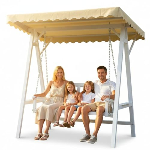 Melko Balancelle en bois Hollywood, balancelle de jardin 188 x 161 x 88 cm avec siège suspendu