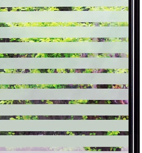 Qualsen Fensterfolie Selbsthaftend Blickdicht Sichtschutzfolie Fenster Milchglasfolie Klebefolie Fenster Fensterfolie Sichtschutz Folie Anti-UV (90 x 400 cm, Fensterfolie Streifen)