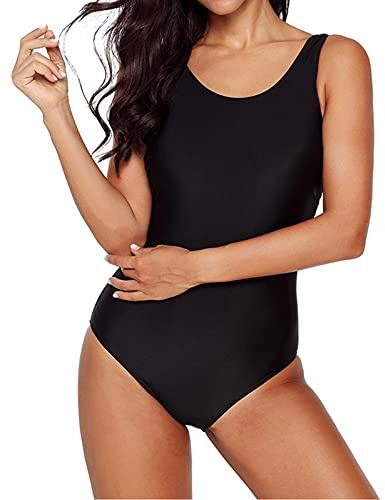 DURINM Costume da Bagno Intero Donna con Push-up Imbottitura Estraibile per Donna Vita Alta Bikini Imbottitura Swimsuit (Nero, L)