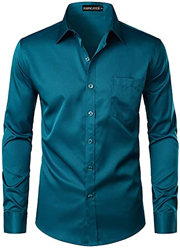 PARKLEES Men's Casual Business Slim Fit Dress Shirt | Urban Stylish, Formal, Adult, Button Down, Long Sleeve, with Pocket, Button Up