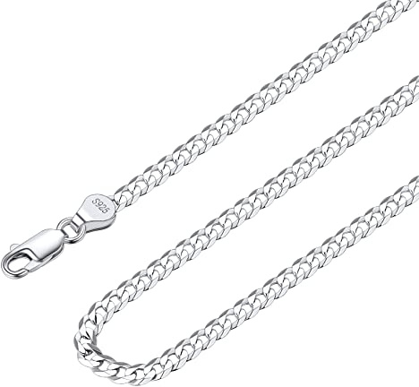Suplight Cadena Plata Hombre Mujer, Plata de Ley 925 Collar Italiano de Cadena Cubana con Caja de Regalo, 3 mm Ancho 46 cm Largo, Joyería Hipoalergénica Clásica