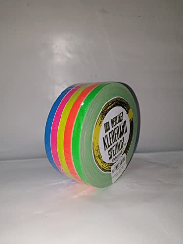 Gewebeband Neonfarben Set, 5x Rollen 10mm x 25m verschiedene Gaffa Tape Klebeband