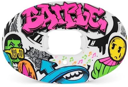 Battle Sports Oxygen Football Mouthguard - Football Mouth Guard with Strap, Superior Airflow & Better Performance, Maximum Breathability, Works with Braces - Graffiti/Colorful