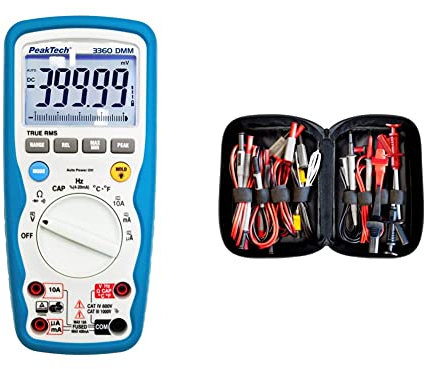 PeakTech P 3360 3360 – True RMS Digital Multimeter & Peak Tech P 8200 – Messzubehör Set für Digital Multimeter, Elektronik Sortiment mit Prüfkabel, Laborleitungen, Messleitungen, Krokodilklemmen