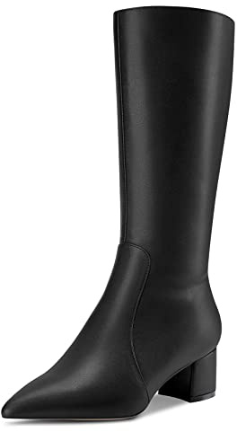 Castamere Femmes Bloc Chunky Mi Talon Heel Pointu Bout Mi Mollet Fermeture à Glissière Bottes Mariage Cute 5 CM Heels Noir 39 EU