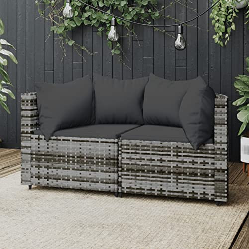 Tidyard 2 STK. Garten Ecksofa mit Kissen Gartensofa 2-Sitzer Sofa Couch Gartenmöbel Rattanmöbel für Garten Lounge Terrasse Balkon Poly Rattan Grau