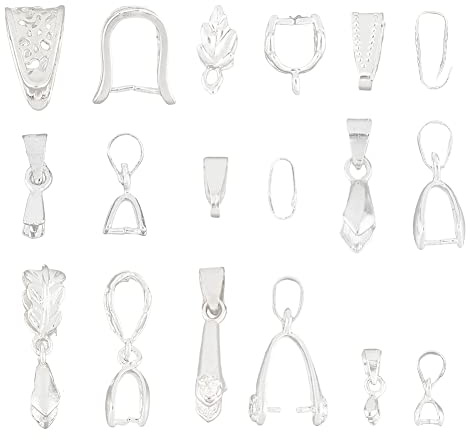 SUPERFINDINGS 96Pcs 9 Styles Brass Pinch Bails Silver Ice Pick Pinch Bails Jewelry Clasps Metal Pinch Bails Dangle Charm Clasp Clip Connector Findings for Pendants Making