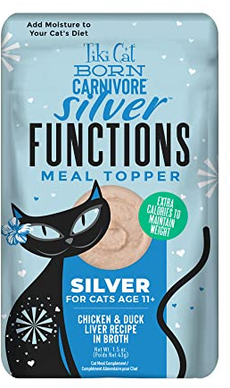 Tiki Cat Born Carnivore Silver Functional Wet Cat Food Topper for Senior Cats, 1.5 oz. Pouch (12 Count)
