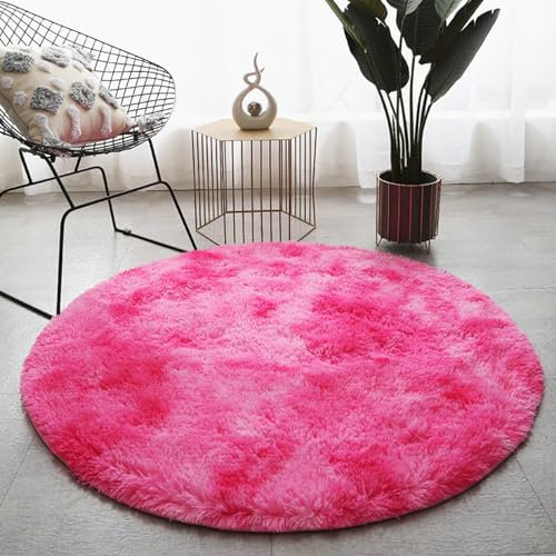 Hiseng Teppich Rund Flauschiger Waschbar, Hochflor Plüsch Weicher Teppich 160cm Wohnzimmer Teppich Modern für Wohnzimmer Kinderzimmer Schlafzimmer Flur Teppich Innen Läufer (120cm,Rosa)