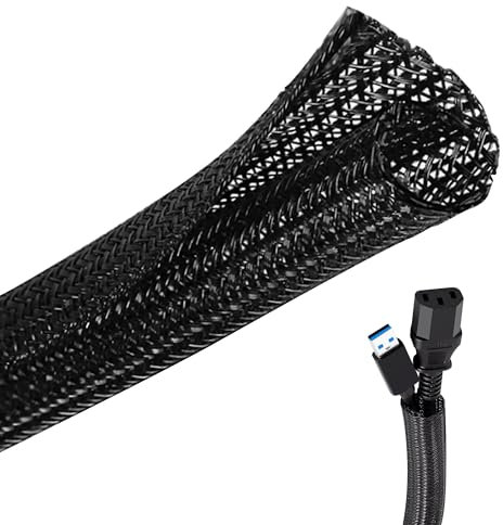 Taiyeestar 5m Kabelschlauch Schwarz, 5-10mm Kabelschutzschlauch, Kabel Verstecken, Kabelkanal Flexibel Gewebeschlauch, Kabelschlauch Selbstschließend für Schreibtisch, TV, Computer