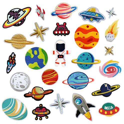 DEARBAG 26PCS Broderie Patch Thermocollant, Espace Planet Astronaute Broderie Patch Thermocollant, Patch en Tissu, Patches à Repasser, Ecusson à Coudre pour Vêtement Jeans T-Shirt Veste Sac