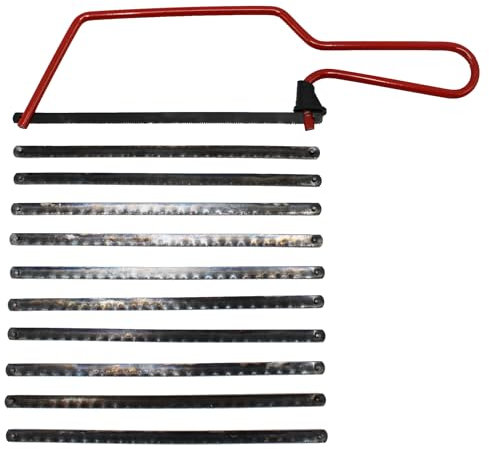 JDBrands Junior Hack Saw - 150mm/6 - Cutting DIY or Profesional Tool - Finger Guard - Red Powder Coated - 32tpi Blade Included (Hacksaw w/additonal 10 Blades)