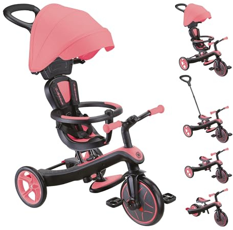 Globber - Tricycle Explorer 4 en 1 - Tricycle évolutif et draisienne pour Les Tout-Petits de 10 Mois à 5 Ans - Version 2 - Rose Pastel