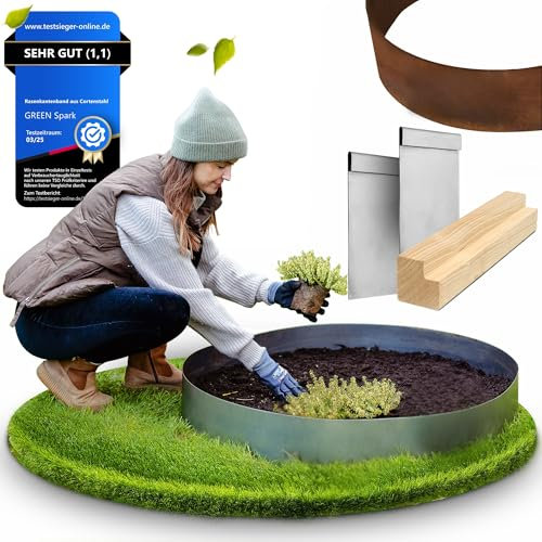 GREEN Spark Cortenstahl Rasenkantenband [Schneckenabweisend] mit Superflex Technolgie | 10m x 15cm 1mm dick | zur Gartengestaltung | Beeteinfassung Metall Cortenstahl Beeteinfassung Rasenkante Metall