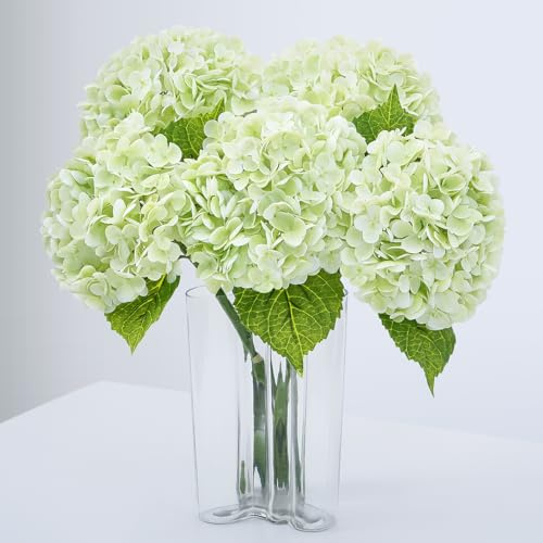 Waipfaru 4 st 53 cm Real Touch Grön Hortensia Artificiella Blommor med lång stam och blad, Full Latex Faux Hortensia Blommor för Heminredning Fest Blomarrangemang Bröllopsbuketter Bordsuppsatser