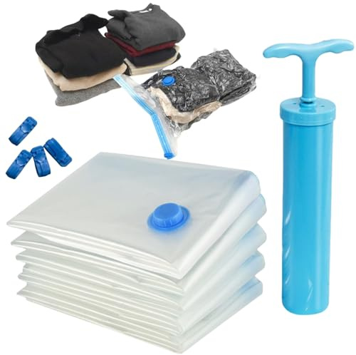 KLLJ Sacchetti Sottovuoto, 6pcs, 60x40cm, PE+PA, Bianca, Pompa Manuale, Salvaspazio, Abbigliamento, Bedding