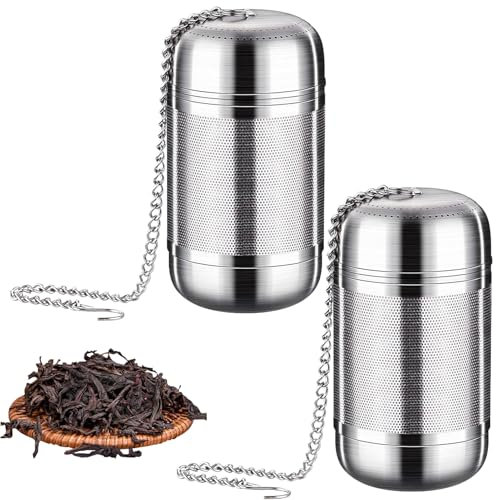 2 colino da tè per tè sfuso, in acciaio inox 304, filtro da tè per teiera con catena, in acciaio inox, riutilizzabile, a maglia fine, per teiere, tazze da tè, amanti del tè